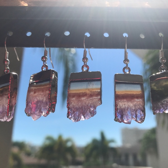 Amethyst Geode Crystal Sterling Silver Earrings - Picture 2 of 3